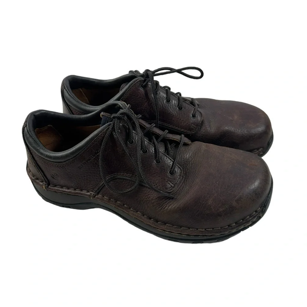 Red Wing Brown Men’s Brown Leather Safety Work Shoe Hard Toe Slip Resistant 8